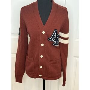 American Eagle Letterman Sweater Cardigan Maroon Cotton Prep Academia M